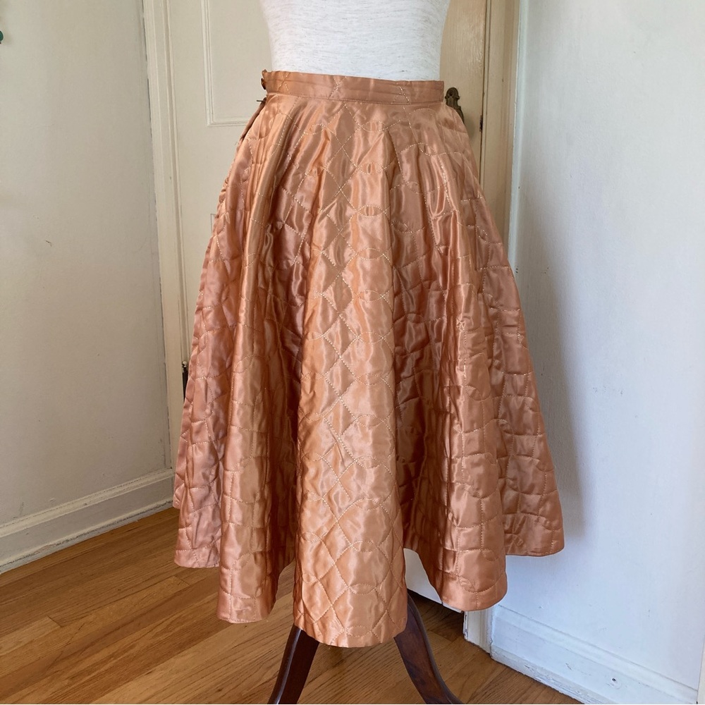 Vintage 50s Embroidered & Quilted Gold Circle Skirt XS